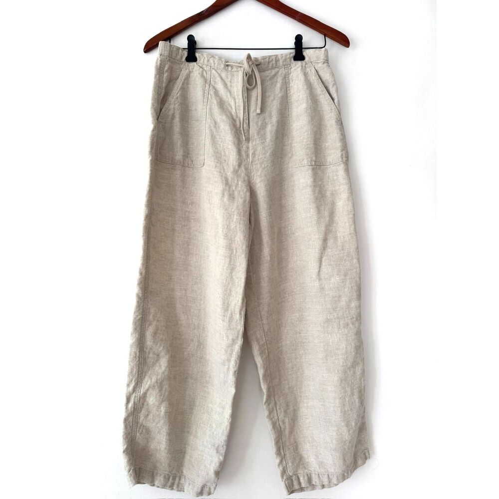 Talbots Vintage Irish Linen Pants Natural Linen Color Size 12 Wide Leg Pockets